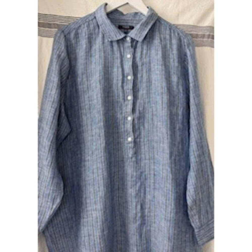 NYDJ 100% Linen Chambray Stripe Tunic Shirt sz XL